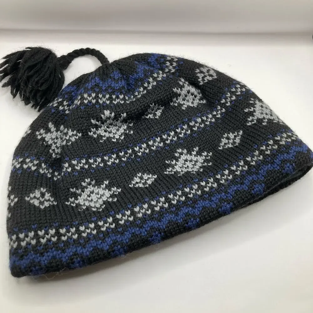 Turtle Fur Black Fair Isle Wool Blend Fleece-Lined Hat Youth OS Ski Outdoor